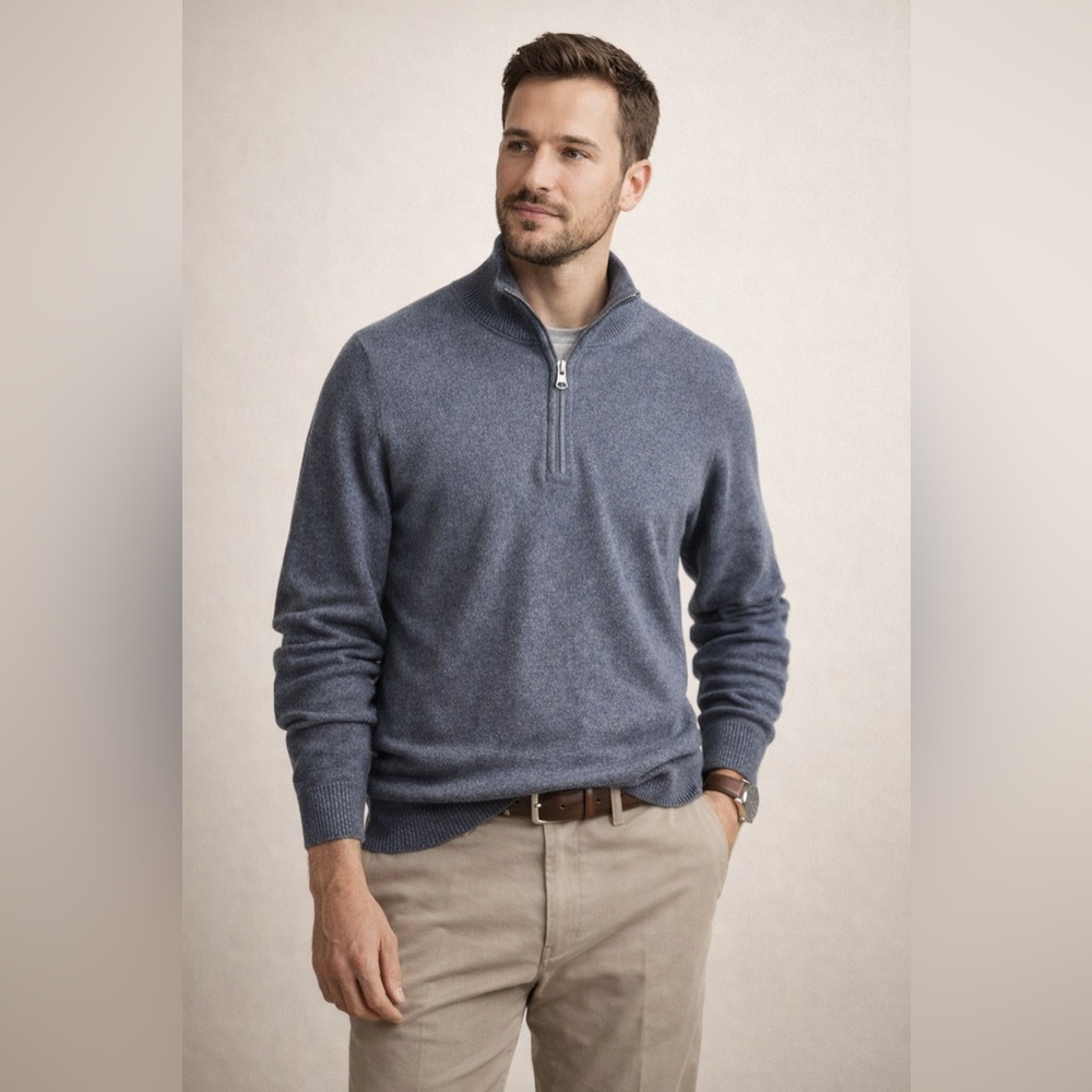 Banana Republic XL Blue Gray Quarter Zip Sweater Pima Cotton Cashmere